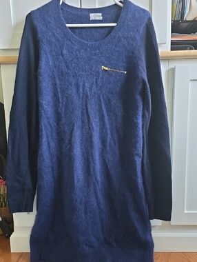 Madewell Navy Crewneck Sweater Dress with Gold Zip Accent